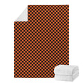 Orange And Black Checkered Pattern Print Blanket