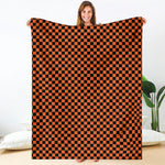 Orange And Black Checkered Pattern Print Blanket