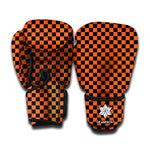 Orange And Black Checkered Pattern Print Boxing Gloves