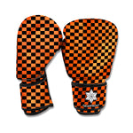 Orange And Black Checkered Pattern Print Boxing Gloves