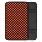 Orange And Black Checkered Pattern Print Car Center Console Cover