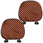 Orange And Black Checkered Pattern Print Car Headrest Covers