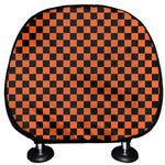 Orange And Black Checkered Pattern Print Car Headrest Covers