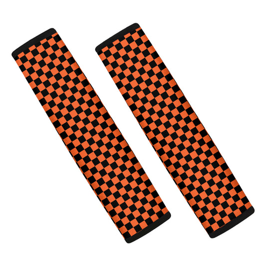 Orange And Black Checkered Pattern Print Car Seat Belt Covers