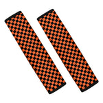 Orange And Black Checkered Pattern Print Car Seat Belt Covers
