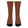 Orange And Black Checkered Pattern Print Crew Socks