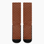 Orange And Black Checkered Pattern Print Crew Socks
