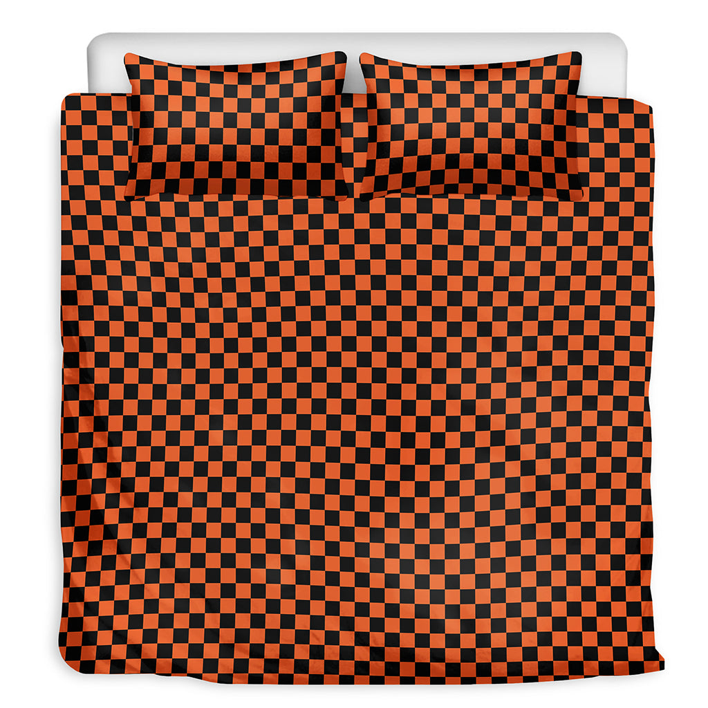 Orange And Black Checkered Pattern Print Duvet Cover Bedding Set