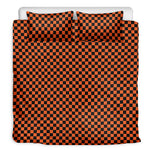 Orange And Black Checkered Pattern Print Duvet Cover Bedding Set