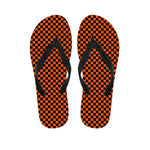 Orange And Black Checkered Pattern Print Flip Flops