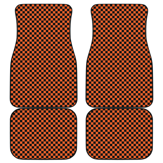 Orange And Black Checkered Pattern Print Front and Back Car Floor Mats