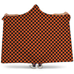 Orange And Black Checkered Pattern Print Hooded Blanket