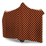 Orange And Black Checkered Pattern Print Hooded Blanket