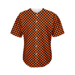 Orange And Black Checkered Pattern Print Men's Baseball Jersey
