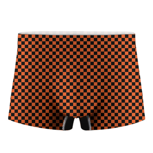 Orange And Black Checkered Pattern Print Men's Boxer Briefs