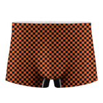 Orange And Black Checkered Pattern Print Men's Boxer Briefs