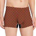 Orange And Black Checkered Pattern Print Men's Boxer Briefs