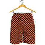 Orange And Black Checkered Pattern Print Men's Shorts