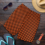 Orange And Black Checkered Pattern Print Men's Shorts