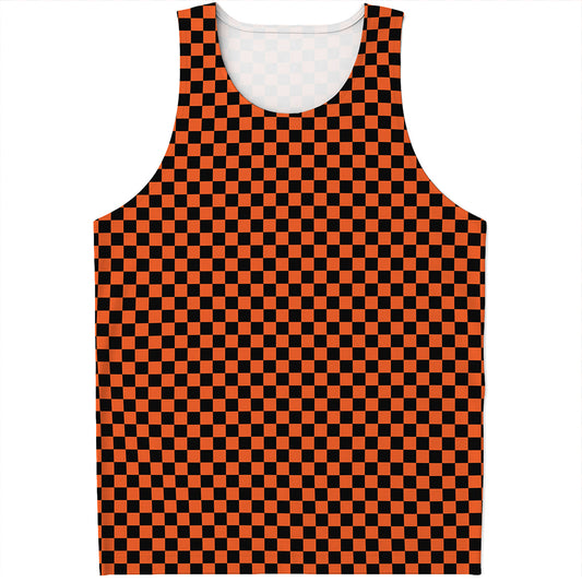 Orange And Black Checkered Pattern Print Men's Tank Top