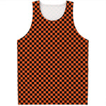 Orange And Black Checkered Pattern Print Men's Tank Top