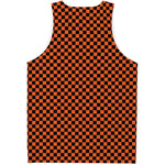 Orange And Black Checkered Pattern Print Men's Tank Top