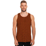 Orange And Black Checkered Pattern Print Men's Tank Top