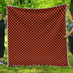 Orange And Black Checkered Pattern Print Quilt