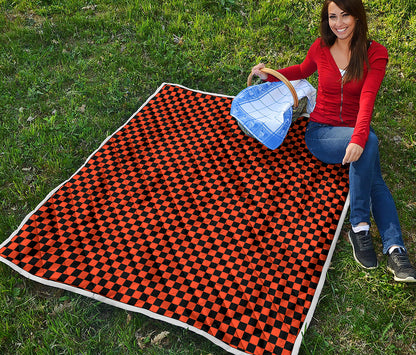Orange And Black Checkered Pattern Print Quilt