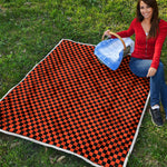 Orange And Black Checkered Pattern Print Quilt
