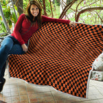 Orange And Black Checkered Pattern Print Quilt