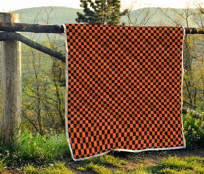 Orange And Black Checkered Pattern Print Quilt
