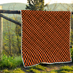 Orange And Black Checkered Pattern Print Quilt