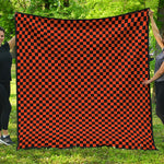Orange And Black Checkered Pattern Print Quilt