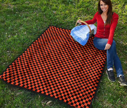 Orange And Black Checkered Pattern Print Quilt