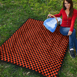 Orange And Black Checkered Pattern Print Quilt
