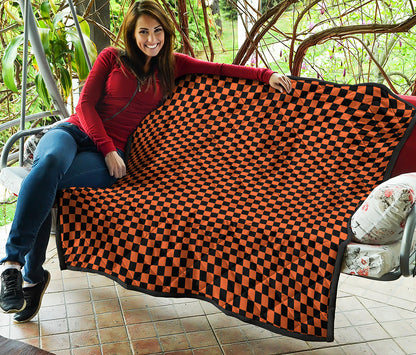 Orange And Black Checkered Pattern Print Quilt
