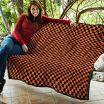 Orange And Black Checkered Pattern Print Quilt