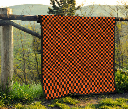 Orange And Black Checkered Pattern Print Quilt