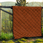 Orange And Black Checkered Pattern Print Quilt