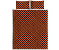 Orange And Black Checkered Pattern Print Quilt Bed Set