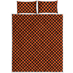 Orange And Black Checkered Pattern Print Quilt Bed Set