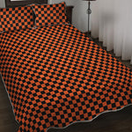 Orange And Black Checkered Pattern Print Quilt Bed Set