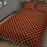 Orange And Black Checkered Pattern Print Quilt Bed Set