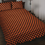 Orange And Black Checkered Pattern Print Quilt Bed Set