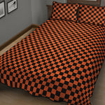 Orange And Black Checkered Pattern Print Quilt Bed Set