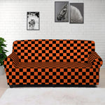 Orange And Black Checkered Pattern Print Sofa Cover