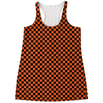 Orange And Black Checkered Pattern Print Women's Racerback Tank Top
