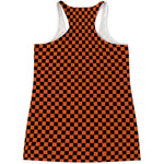 Orange And Black Checkered Pattern Print Women's Racerback Tank Top