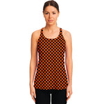 Orange And Black Checkered Pattern Print Women's Racerback Tank Top